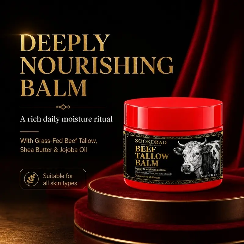 Beef Tallow Balm, Grass-Fed Beef Tallow, Shea Butter, Jojoba Oil, Deep Nourishing, All Skin Types, 140g