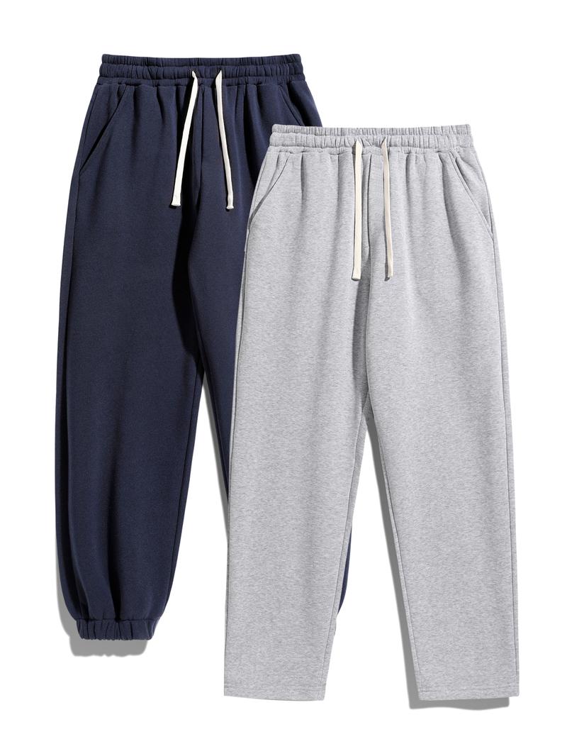 Men's Solid Thermal Lined Pants with Drawstring Waist, Comfy Regular Fit Straight Leg Trousers for Fall & Winter, Men's Bottoms for Daily Wear Thermal Menswear