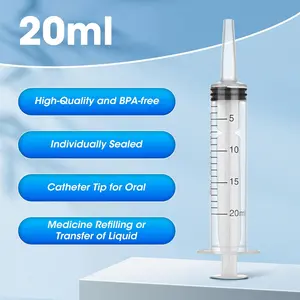 10 packs of 20ml needle-free syringes, individually packaged with caps, for liquids, science labs, measuring, and dispensing