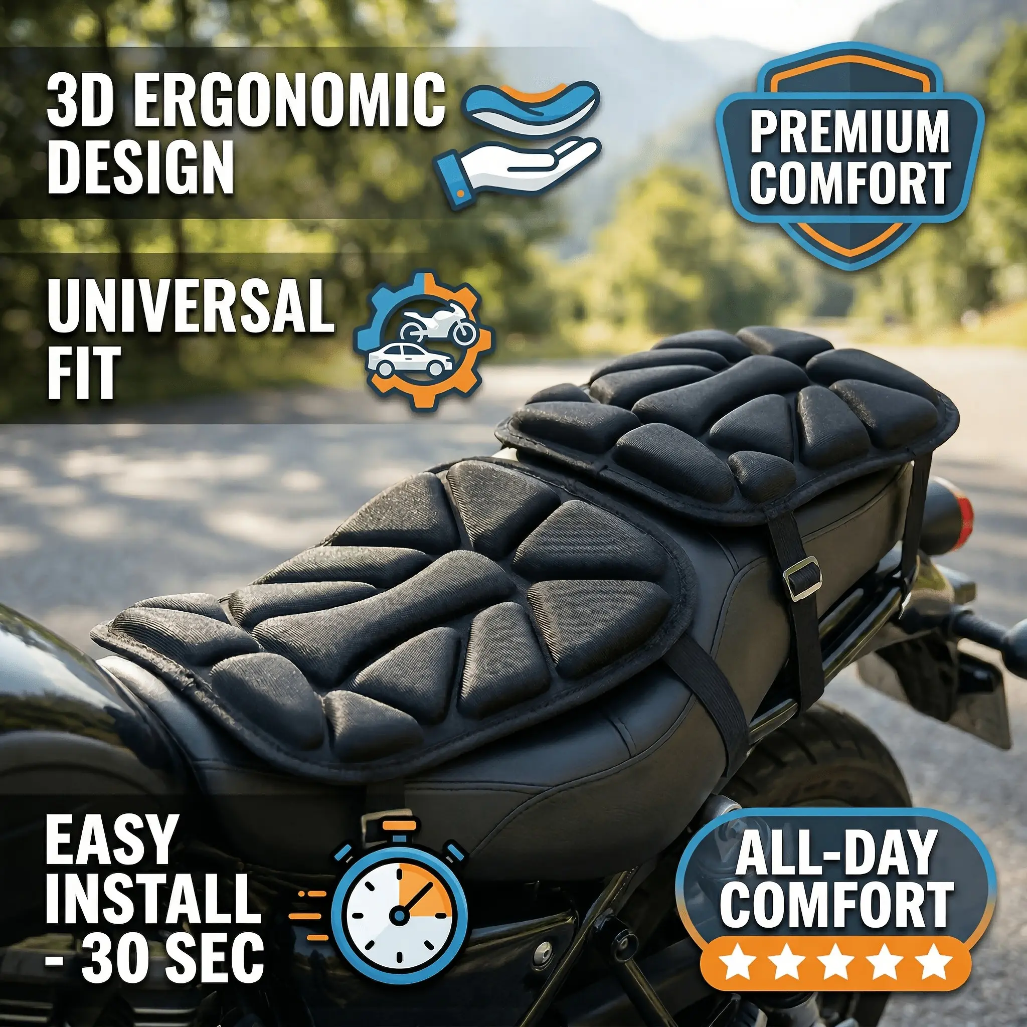 2pcs/set Motorcycle Seat Cushion, 3D Breathable Motorcycle Seat Pad Seat Padding for Long Rides, Universal Shock Absorbing Motorcycle Seat Cover, Motorcycle Accessories for Men