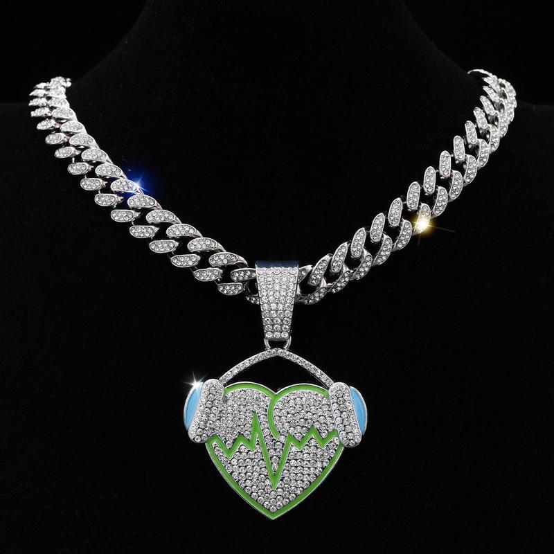 14K Gold Plated with Austrian Rhinestones- Music Heart Design Pendant Miami Cuban Link Chain Italy & Mexico Inspired Necklace for Men&Women Hip Hop Gift 14K Gold Plated with Austrian Rhinestones- Music Heart Design Pendant Miami Cuban Link Chain Italy & Mexico Inspired Necklace for Men&Women Hip Hop Gift