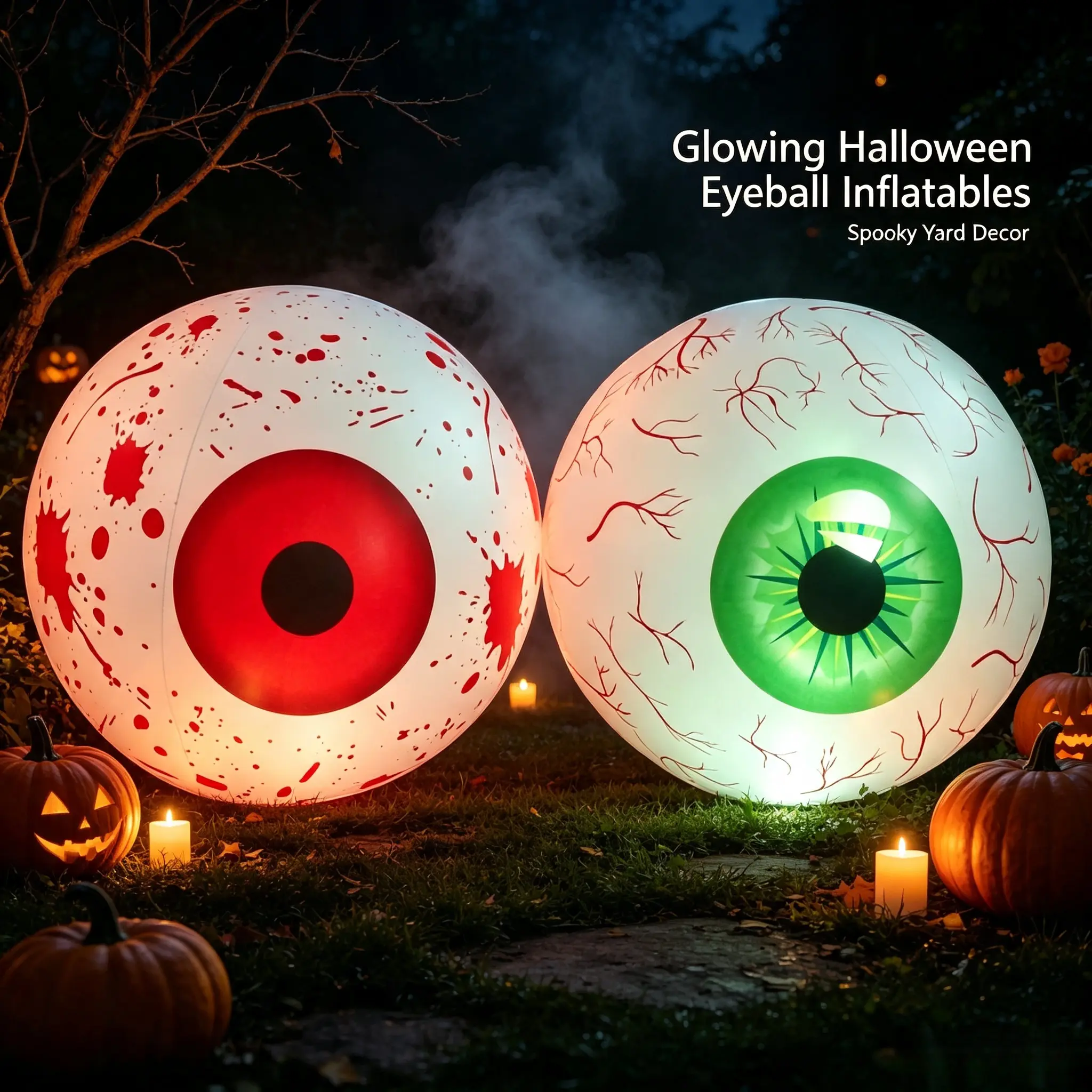 23.7-Inch PVC Inflatable LED Bloodshot Eyeball, RGB Color-Changing Remote Control USB Mobile Light, Scary Halloween Yard Outdoor Party Decor Ornament