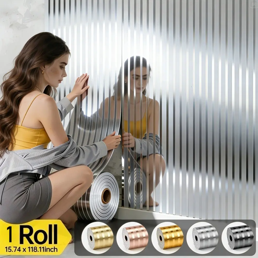 Self-Adhesive Wall Sticker, Grid Pattern Metal Film Wallpaper, Removable No Residue, Covers Cracks and Stains, Living Room TV Background Decor