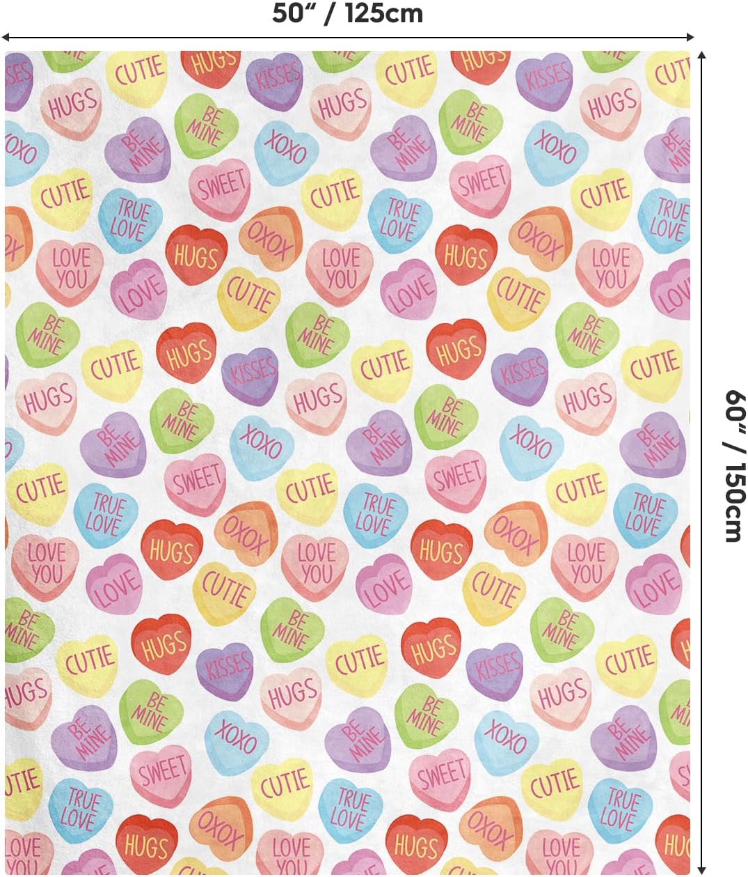 Valentine Flannel Blanket Throw, Pink Hearts with Words Soft Fuzzy Plush Cozy Fleece Blankets for Couch Sofa Bed Lounging, Ideal Gifts for Kids Adults Wife Self, 50x60
