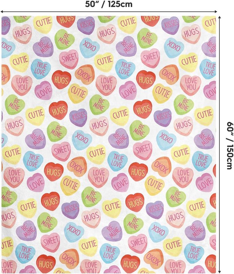 Valentine Flannel Blanket Throw, Pink Hearts with Words Soft Fuzzy Plush Cozy Fleece Blankets for Couch Sofa Bed Lounging, Ideal Gifts for Kids Adults Wife Self, 50x60