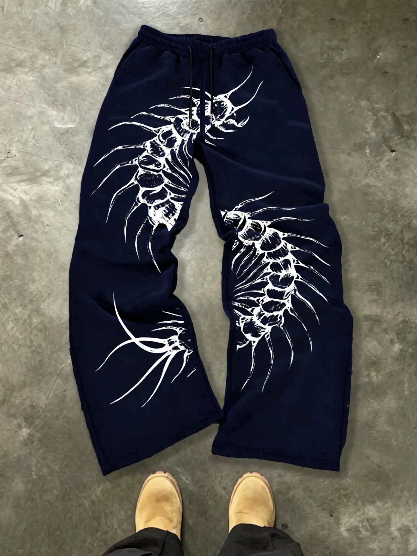 Trendy Dark Style Men's Centipede Print Drawstring Waist Loose Pants, Graphic Pants, Casual Comfortable Jogger, Fashionable All-Season Wear