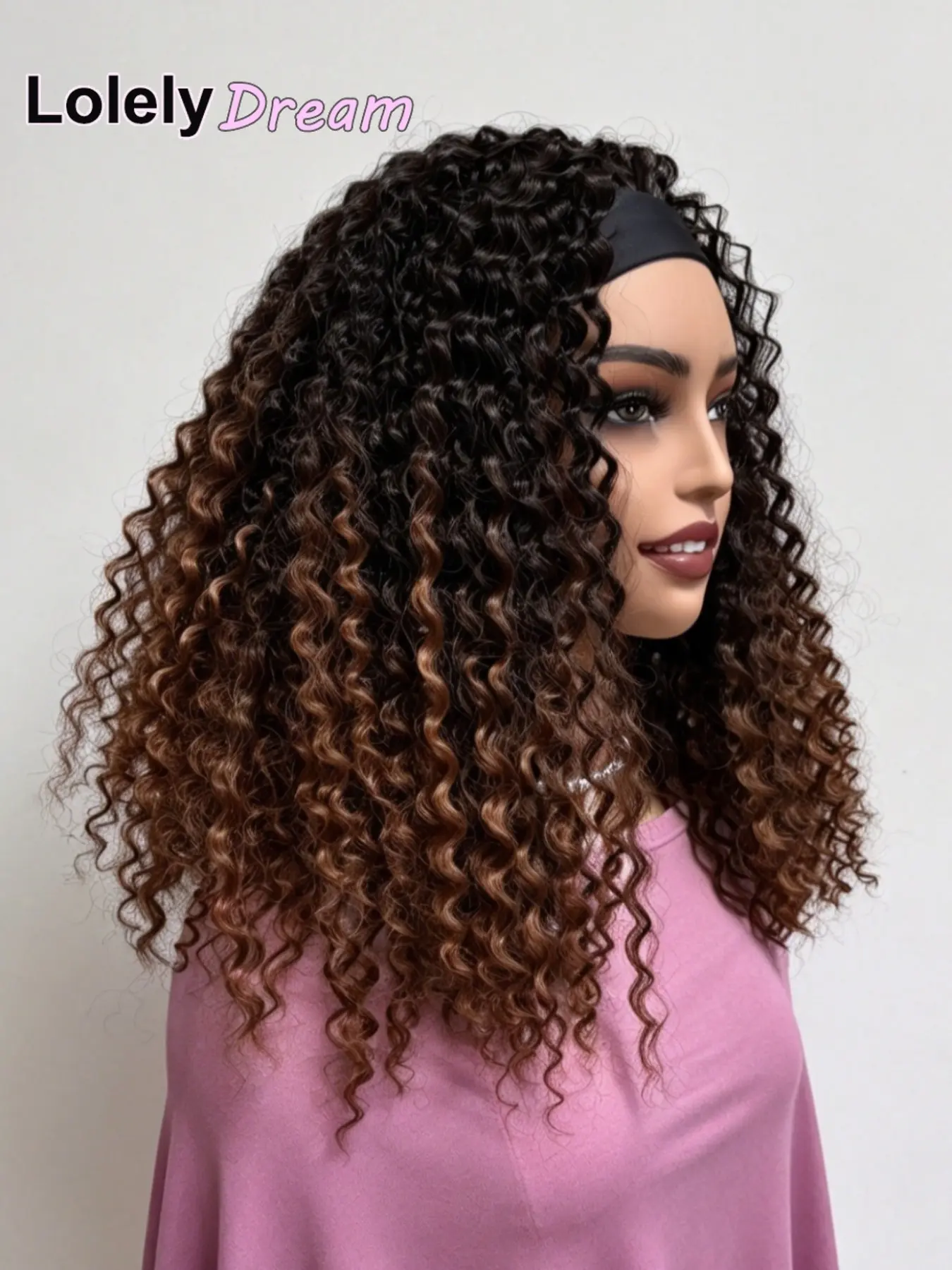 16 Inches Long Wet And Wavy Jerry Curly Headband Synthetic Wig For African American Women, Fashion T1b/30 Ombre Black Honey Blonde Gradient Tone, Fully Glueless Wear And Go Design Equipped With Attached Matching Headband, High Grade Heat Resistant Synthet