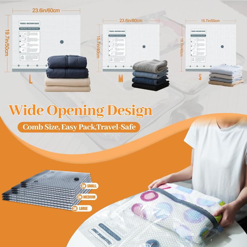 [2026 Upgraded] Cordless Travel Vacuum Bag Set Vacuum Bags for Travel with Rechargeable air Pump, 15 Pack Carry-on Size Compression Packing Bags for Luggage and Suitcase, Space Saver for Clothes and Clothing Travel Zipper Pouches Hands-Free durable pouch