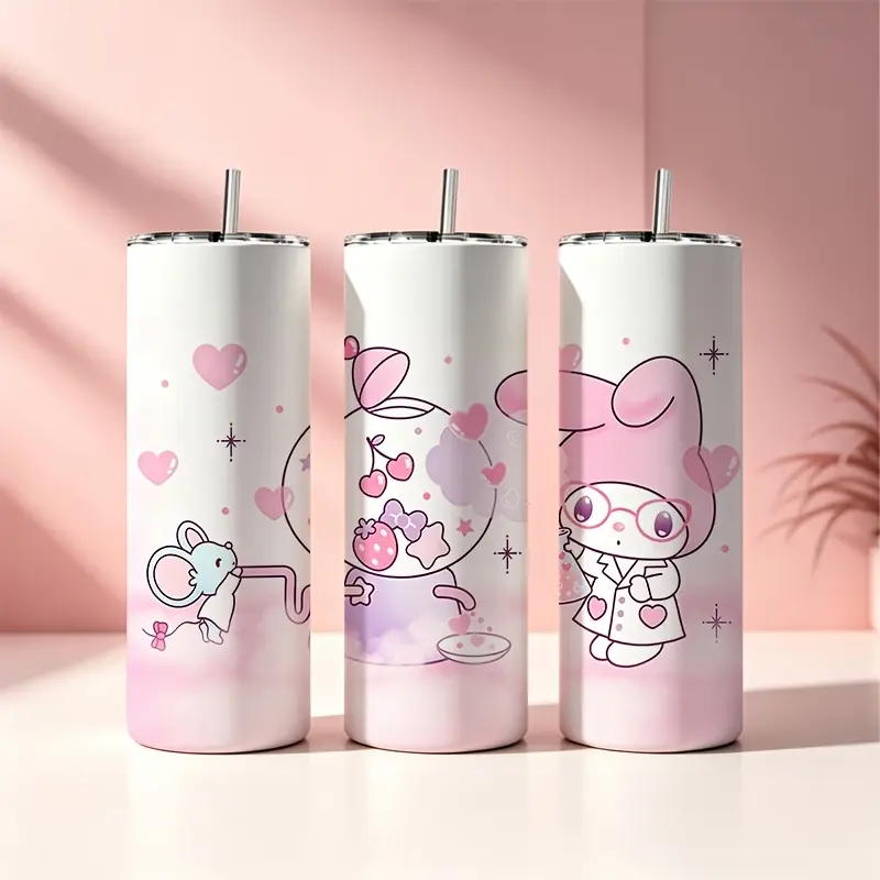 2026 1pc 20Oz Large Capacity Straight Cup, Experimental Style Melody And Little Mouse Elements Straight Body Straw Cup, Commute Portable Cup, Long-Lasting Cold Cup, Coffee Cup, Suitable for Car Commute, Office Work, Picnic Outings