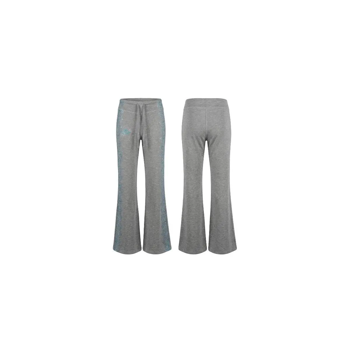 TCH - Y2K Aesthetic Rhinestone Wide Leg Sweatpants | Vintage Coquette Grey Flare Joggers Casual Low Rise Track Pants