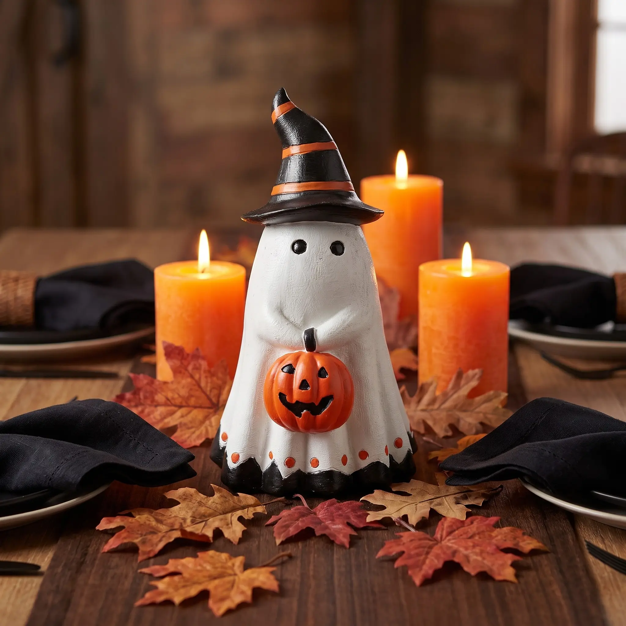 Resin Ghost Pumpkin Centerpiece, Hauntingly Adorable Table Decor, Spooky Party Statement, Fun Figurine Gift for Halloween Fans