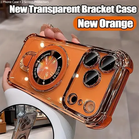 3 PCS (1 Phone Case, 2 Screen Protectors) Magnetic Protective Phone Case, Stylish Cellphone Accessory, Designed for iPhone 17 Pro Max, 17 Pro, 17, 16, 15, 14, 13, 12, 11 Pro Max, with Magnetic Plating Frame And a Stand, Along with Lens