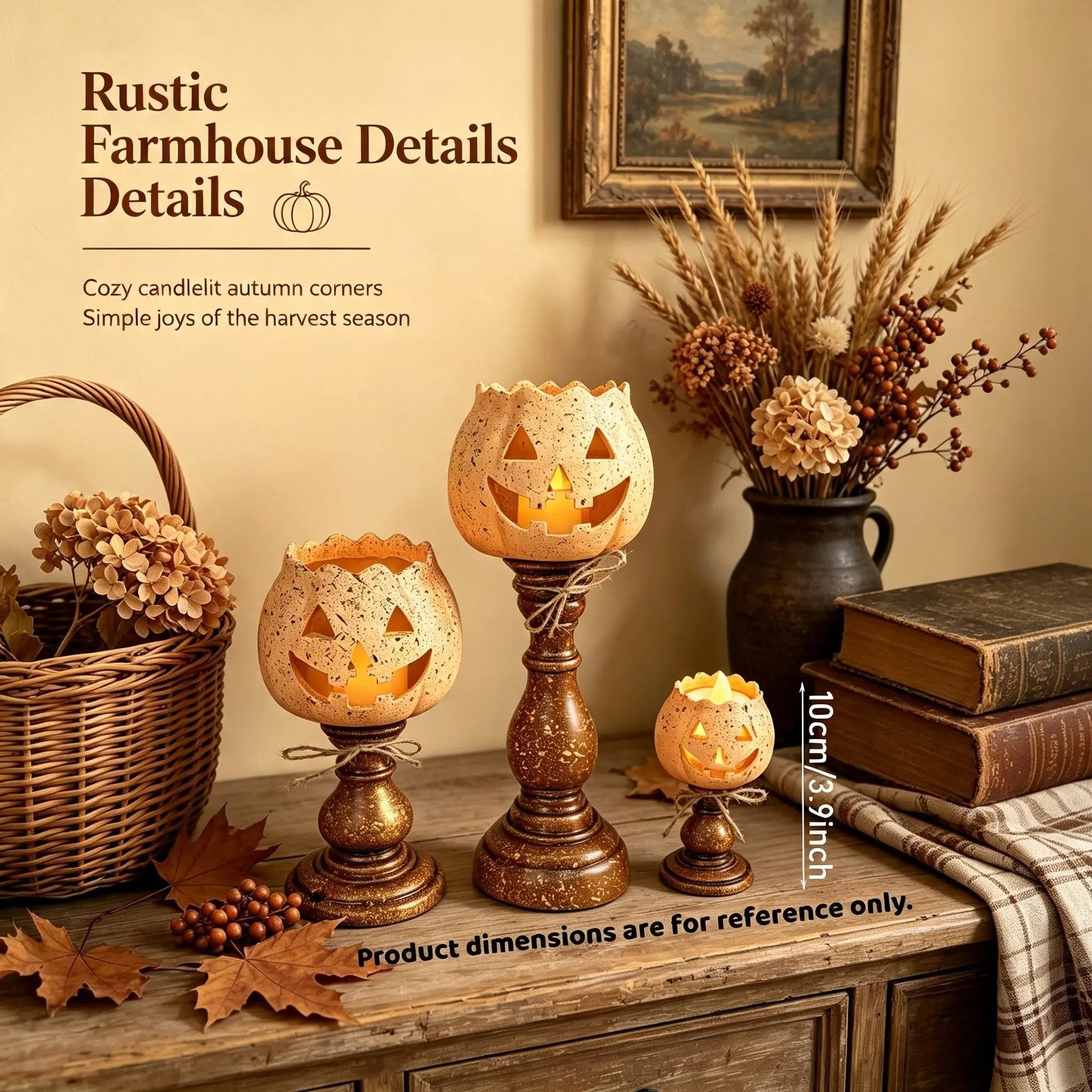Three-Piece Country Style Pumpkin Candle Holder Set, Halloween Decor, Fall Table Centerpiece, Thanksgiving & Halloween Candle Holders