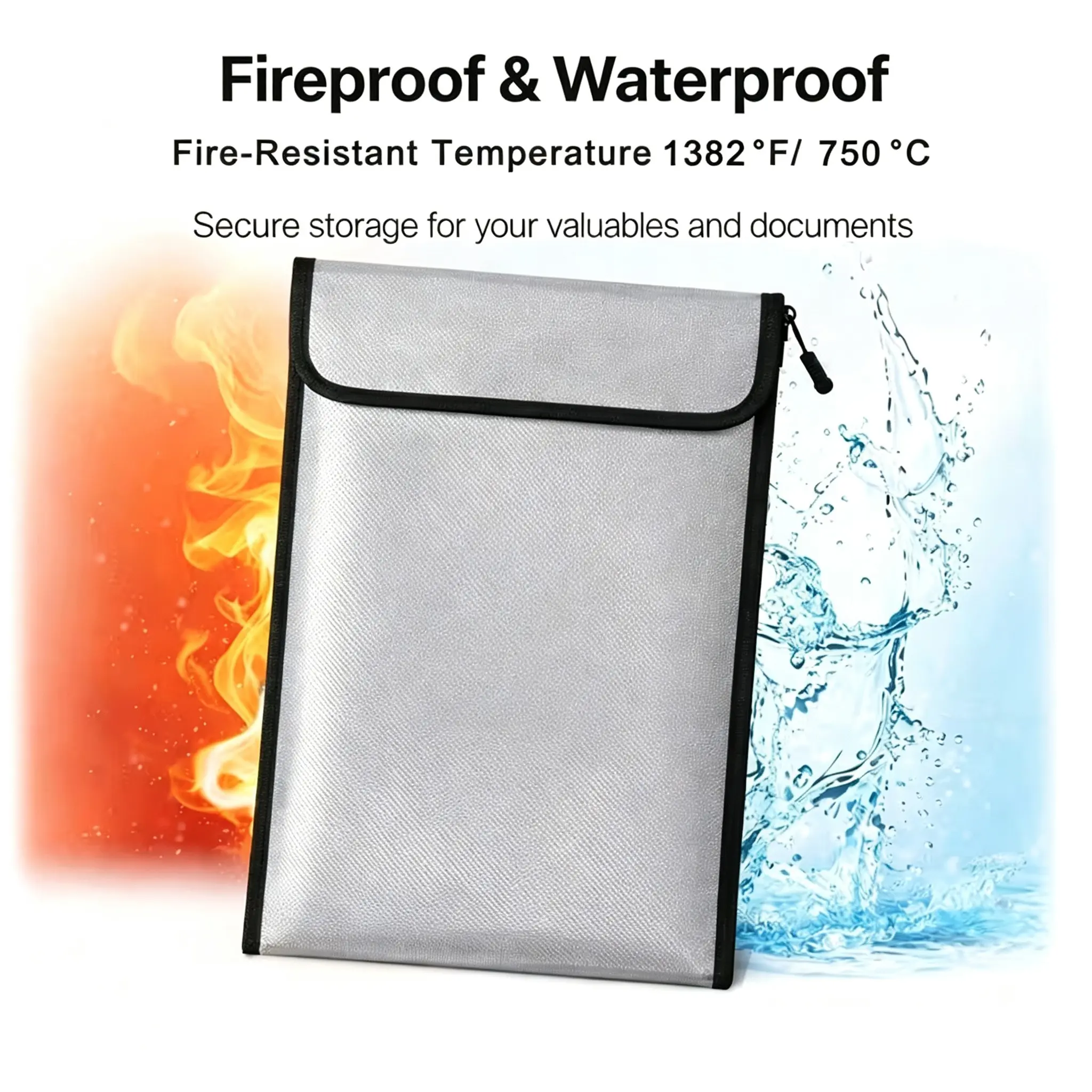 Fireproof Bag, 27.94cm X 38.1cm, Heat Resistant Up to 1382°c, Ideal for Cash, Documents, Jewelry, Passport, Phone, Laptop