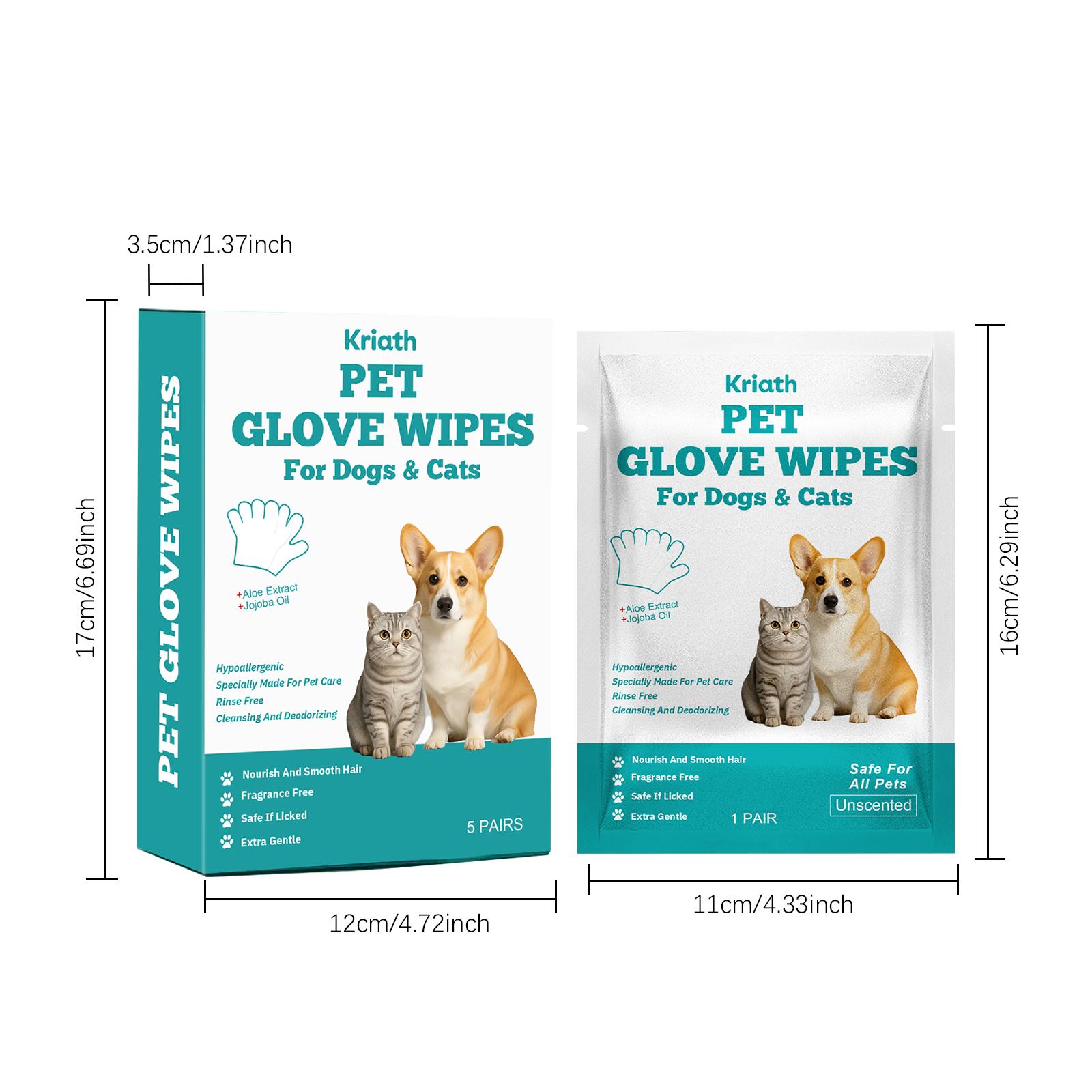 Kriath Pet Cleaning Gloves For Dogs And Cats, No Need For Bathing, Hair And Skin Cleaning, Dirt Care Gloves