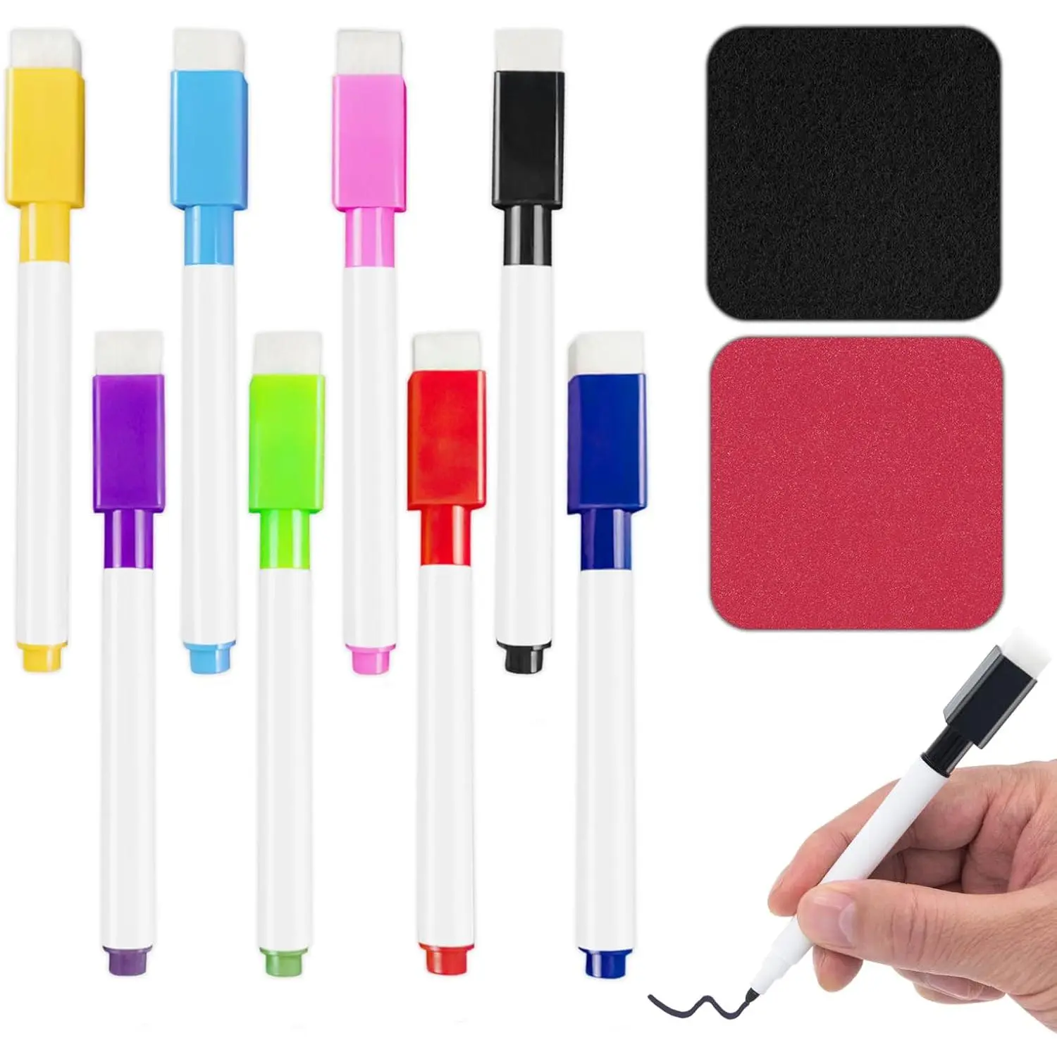 8 count  Dry Erase Markers, Chisel Tip, Colorful |  Eraser, White Board Markers with Eraser Cap, for Office, Classroom,  & School, for White Board Drawing & Writing