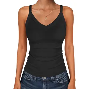 A pretty girl's wardrobe A sophisticated girl's wardrobe ANRABESS V Neck Tank Tops for Women Ribbed Knit Camisole 2026 Summer Casual Sleeveless Slim Fitted Basic Cami Shirts Clothes