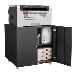 Metal Printer Stand with File Storage, Under Desk File Cabinet on Wheels with Door and Adjustable Shelf, Printer Table Stand for Home Office Small Spaces