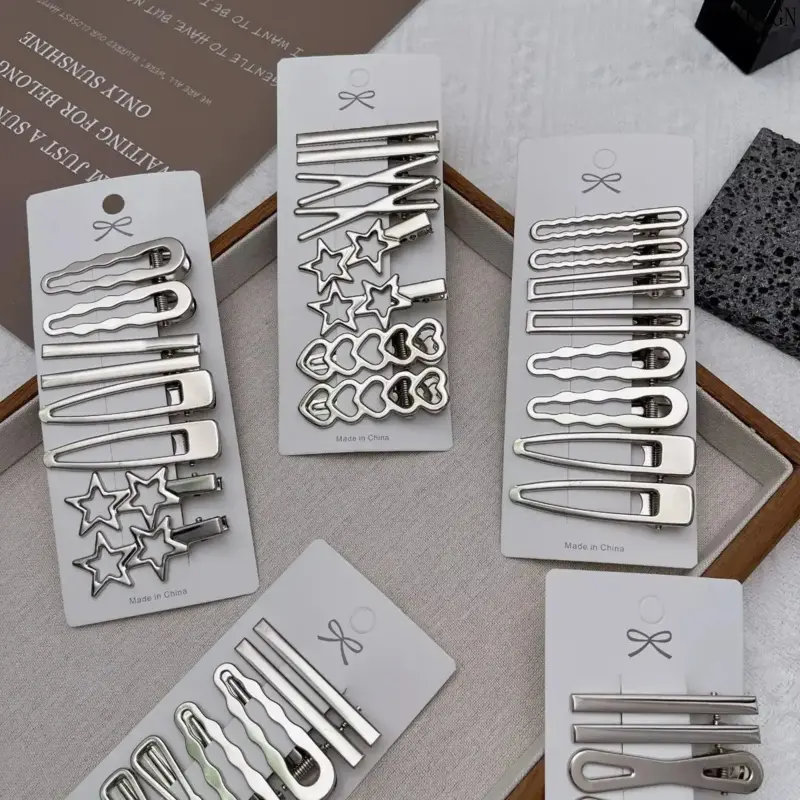 Sliver Metal Hair Clips Women Girls Y2K Duckbill Hairpin Personality Bangs Side Headwear Barrettes Hairclip Styling Accessories backtoschool