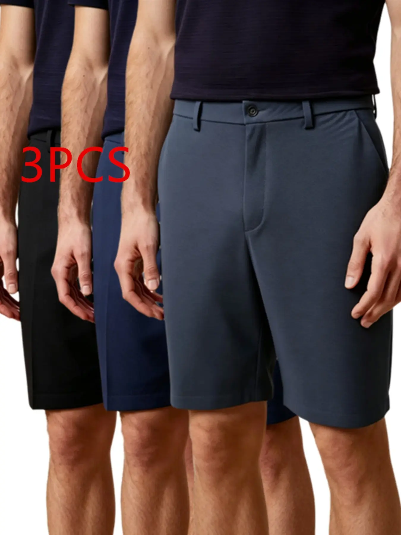 High-Quality Soft Elastic Men's Suit Shorts, Classic Button Closure with Buckle, Wrinkle-Resistant Straight Leg Knee-Length, Golf Business Summer Wear