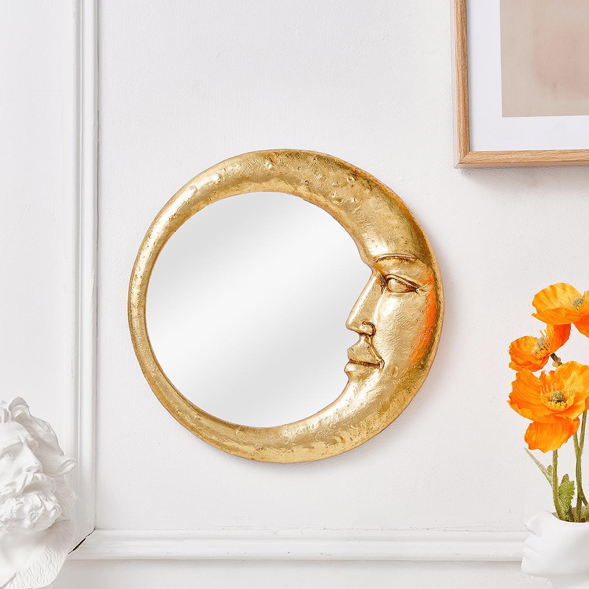 Creative Moon & Face Design Round Wall Mirror, Resin Wall-Mounted Mirror, Wall Decor for Home Living Room and Bedroom, Home Decor #TOP PICKS