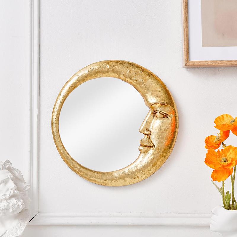 Creative Moon & Face Design Round Wall Mirror, Resin Wall-Mounted Mirror, Wall Decor for Home Living Room and Bedroom, Home Decor #TOP PICKS