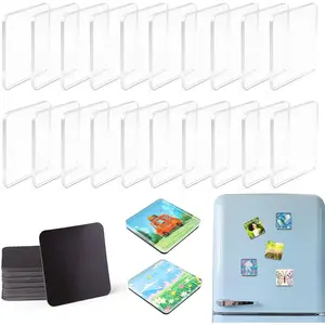 Set of 20 2-inch Blank Clear Square Acrylic Fridge Magnet Blanks with Strong Adhesive Back, DIY Custom Photo Magnet Making Kit, Multipurpose Decorative Magnets for Refrigerator, Cabinets, Office Supplies, Classroom Displays and Handmade Crafts