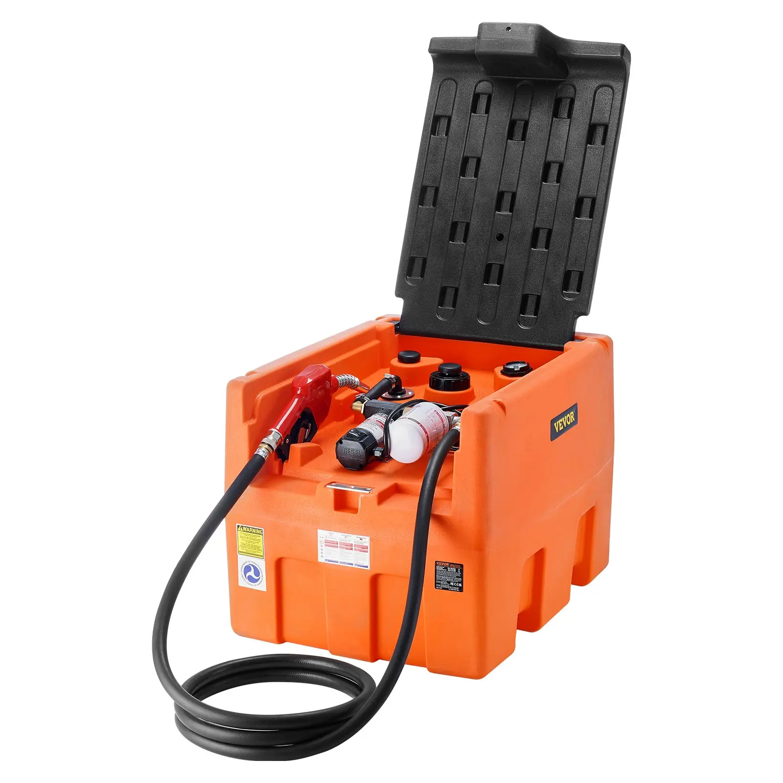 VEVOR Portable Diesel Tank, 48 Gallon, 10.6GPM Flow Rate, Diesel Fuel Tank with 12V Electric Transfer Pump, 13.1 ft Hose, Auto Fueling Nozzle, Diesel Transfer Tank for Easy Fuel Transportation, Orange