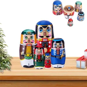 Handmade Wooden Nutcracker Doll Set of 5, Unique Christmas Decor, Perfect Gift and Collection, Cute Russian Nesting Dolls