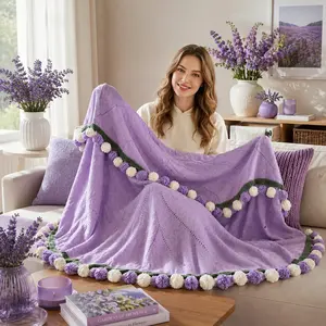 Pom-Pom Knitted Throw Blanket | Soft Tassel Blanket, Lightweight All-Season Sofa & Bed Decorative Blanket