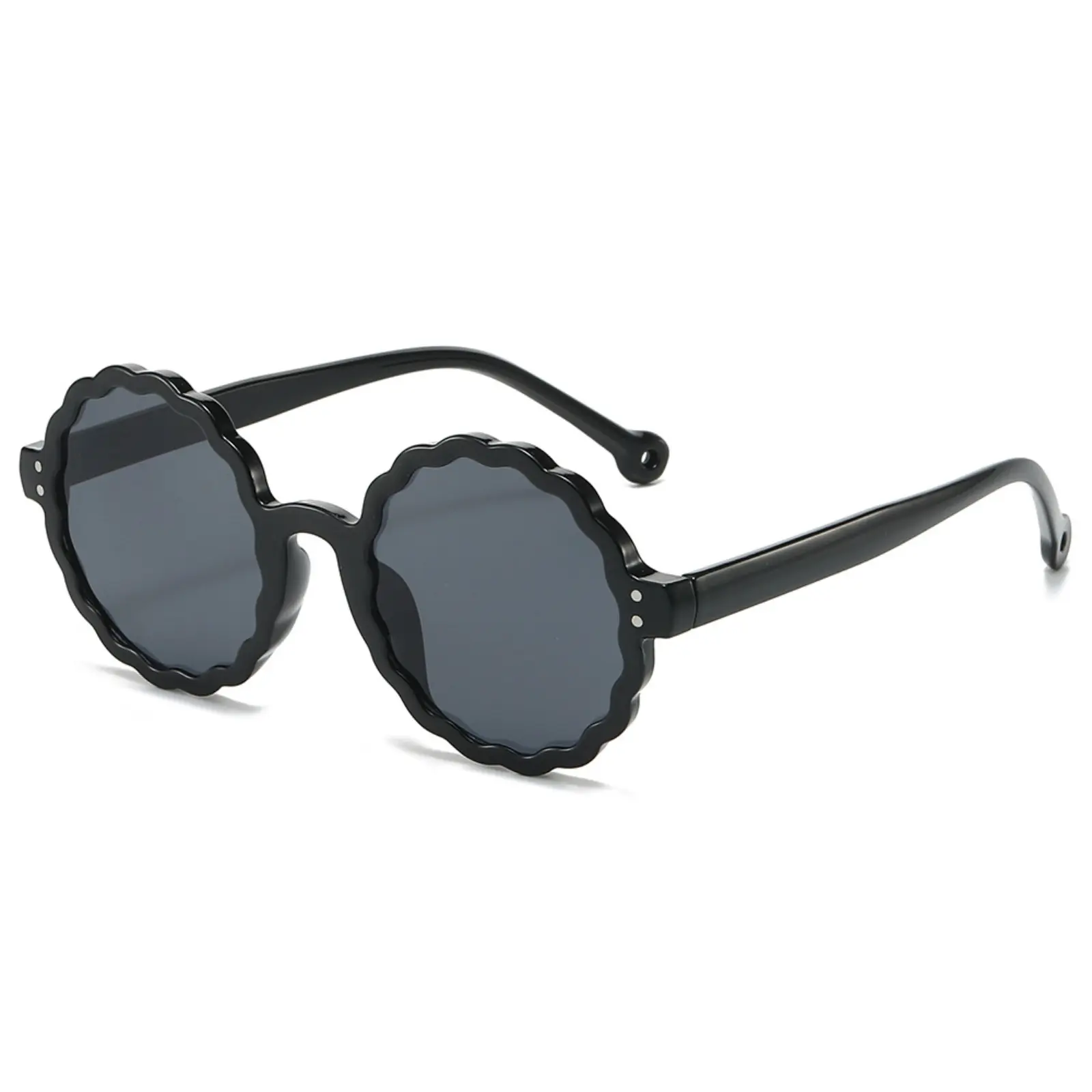 Cute Wavy Flower Round Sunglasses for Women, Vintage Scalloped Floral Frame Shades, Trendy Solid Color Sun Glasses, UV Protection Eyewear for Photoshoot Beach Party Daily Casual Outfit