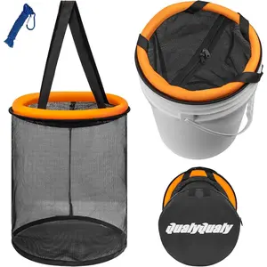 Floating Fish Basket for 5 Gallons Buckets, Foldable Fishing Basket Bait Net for Live Caught, Rubber Coated Mesh Fish Holder for Kayak Fishing Live Well Baitfish Minnow Bucket