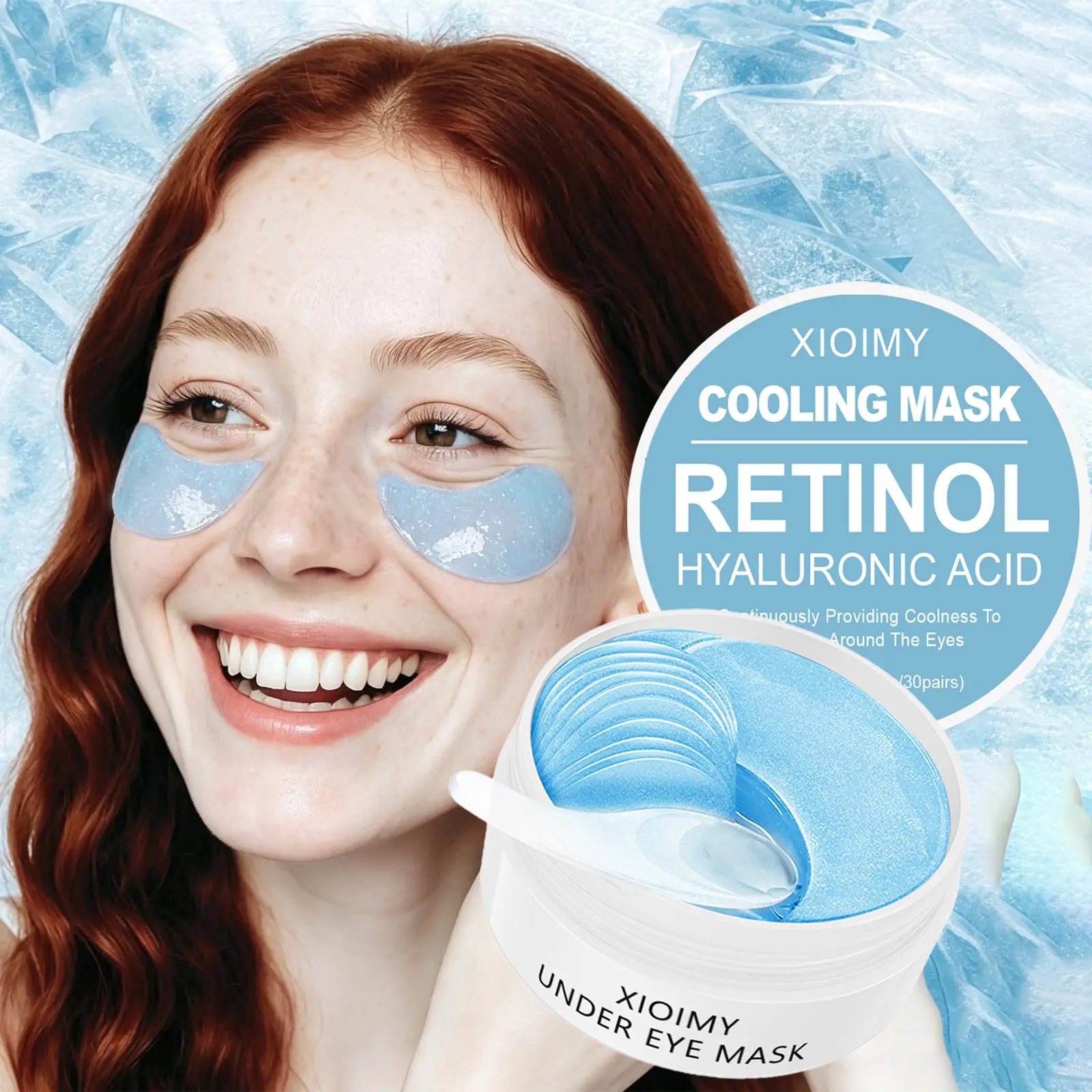 60pcs Hyaluronic Acid Cooling Moisture Eye Mask, Strong Hydration, Tighten Eye Area, Cool Eye Skin, Brighten Eye Area, Suitable for All Skin Types