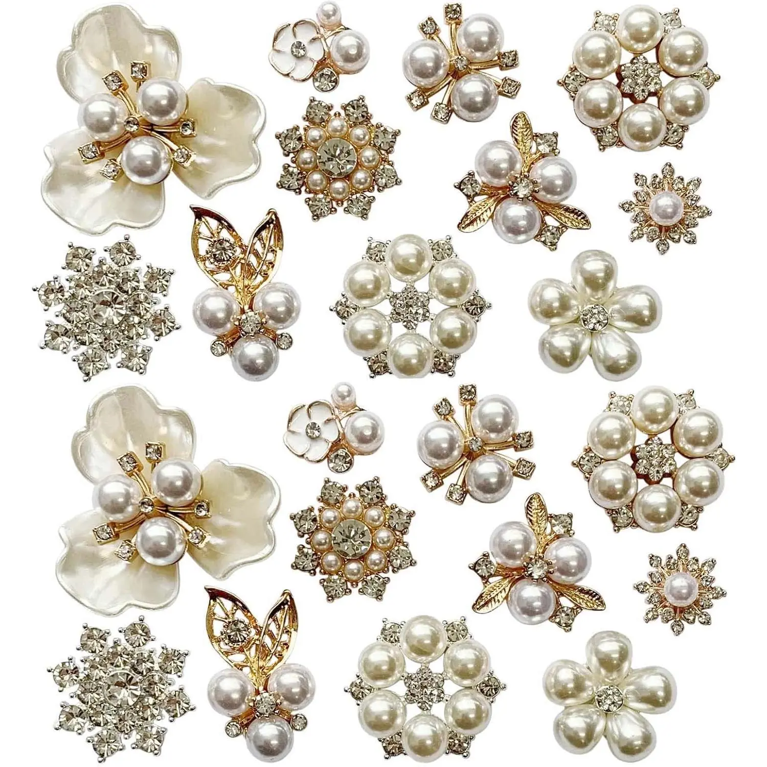 22 Pieces Pearl Rhinestone Buttons Rhinestone Faux Pearl Embellishments Pearl Brooch Alloy Floral Charms Pendants for Jewelry Making