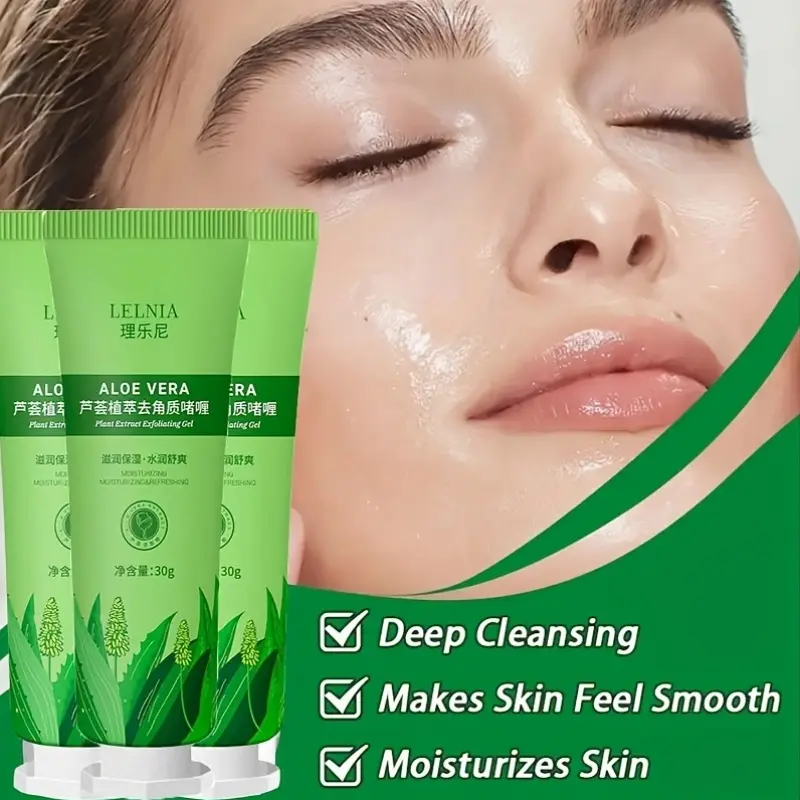 3pcs Deep Cleansing And Gentle Soft Exfoliating Scrub Gel Moisturizing Gel for Refreshing And Smooth Skin, Physical Exfoliation with Aloe, Glycerin Suitable for Face And Whole Body Skincare