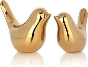 2 Pcs Gold Decor Accents Small Animal Statues, Modern Decorative Birds Sculpture Ornaments for Shelf, Bookshelf, Coffee Table, Knick Knacks Home Decor for Shelves (Gold Bird)