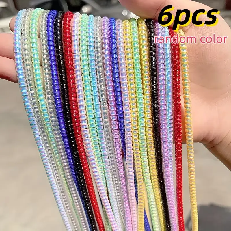 6pcs Random Color Phone Data Cable Protection Lanyard, Charger Protection Strap, Earphone Winding Cord, Creative Cable Organizer, Cable Organizers for Cords