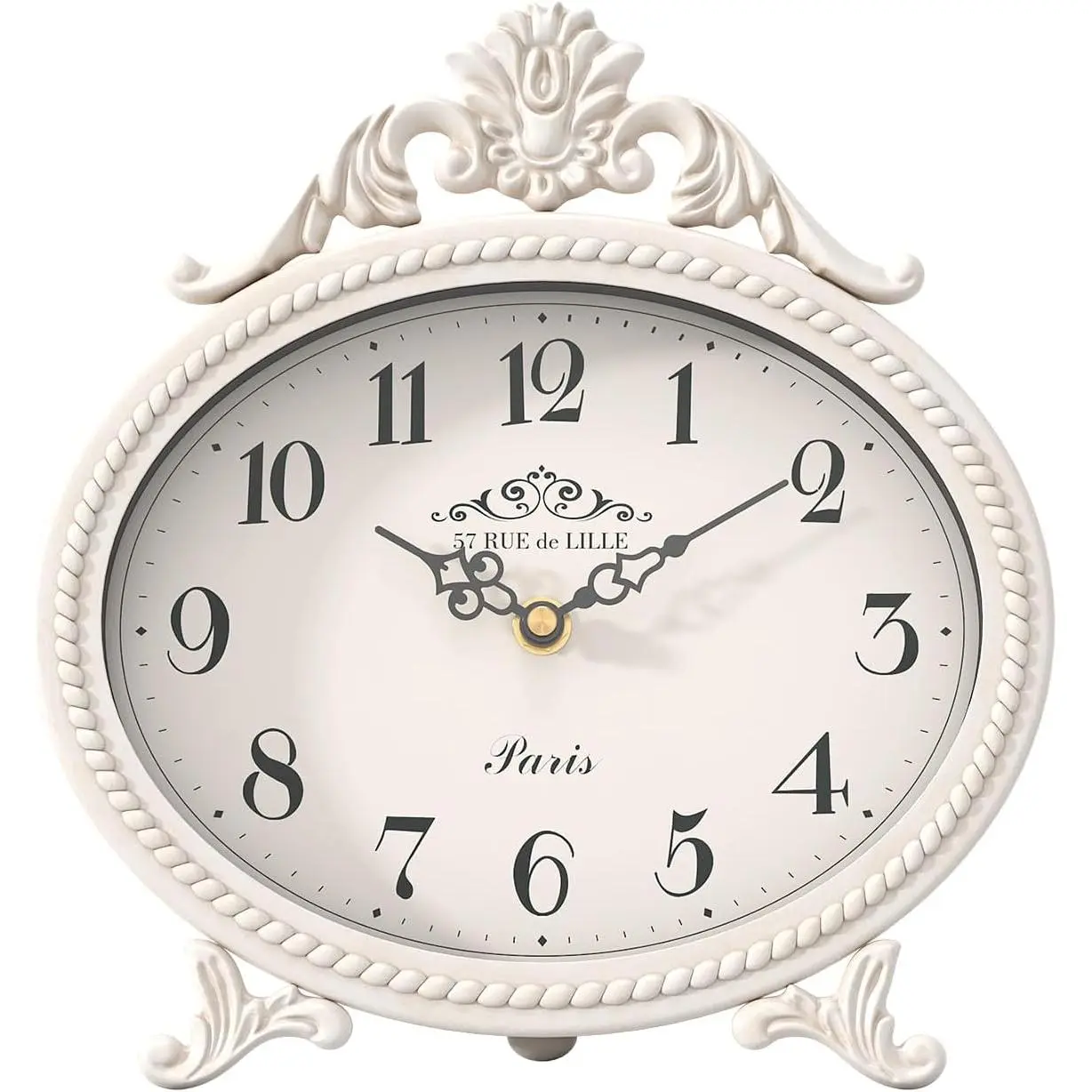 Abdurey Vintage Table Clock on Stand,Desk and Shelf Decorative Clock,French Rustic Style Mantel Clocks,Metal Frame Antique White Finish,Farmhouse,Bedroom, Bedside,Living Room,Gift Clocks