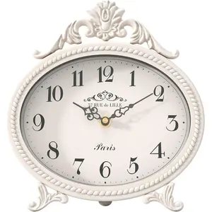 Abdurey Vintage Table Clock on Stand,Desk and Shelf Decorative Clock,French Rustic Style Mantel Clocks,Metal Frame Antique White Finish,Farmhouse,Bedroom, Bedside,Living Room,Gift Clocks