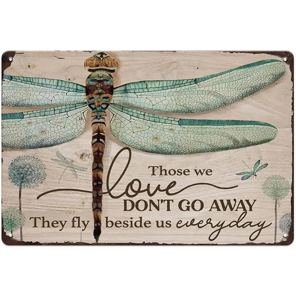 Dragonfly Memorial Metal Wall Art - Lightweight Farmhouse Hanging Plaque, Sympathy Gift for In Loving Memory Remembrance Home Decor, Artwork, Emotional Memorial-Inspired Design, Memorial Corners