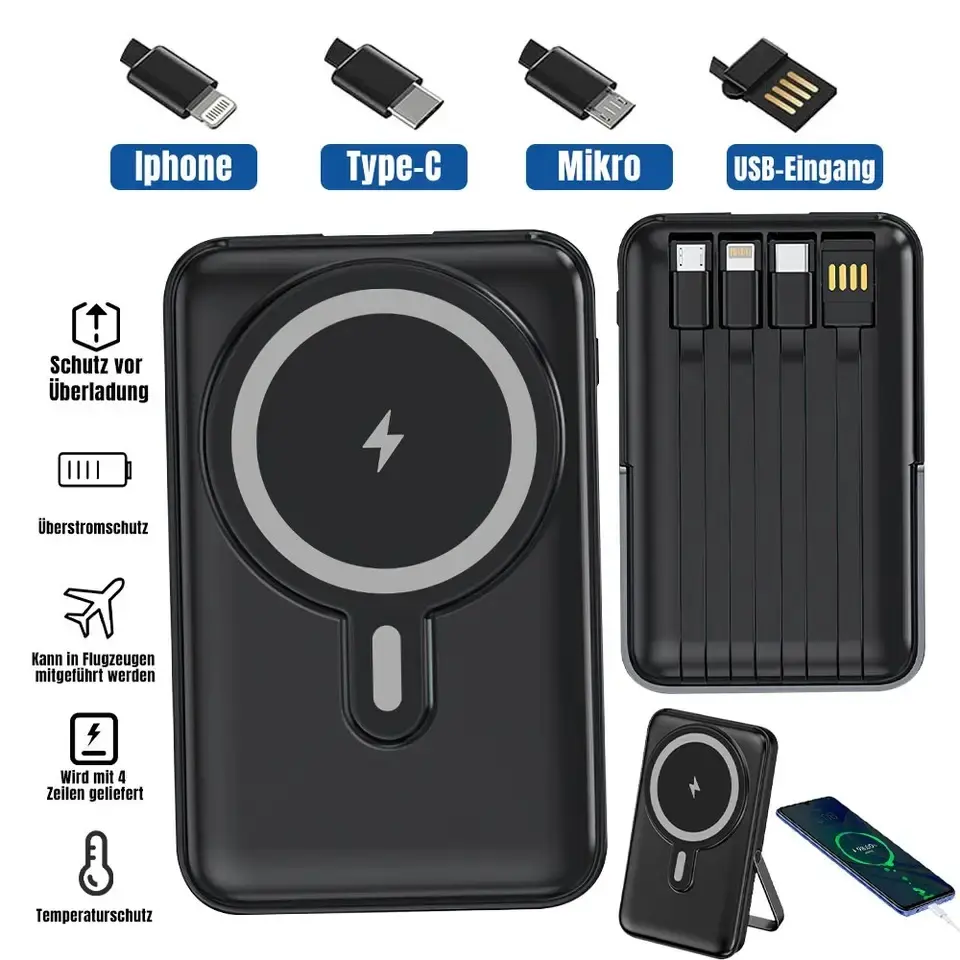 Magnetic Portable Charger, 10000mah Magsafe Power Bank, Fast Charging with Stand, 4 in 1 Wireless Charger for iPhone, Apple Watch, AirPods,Android Samsung