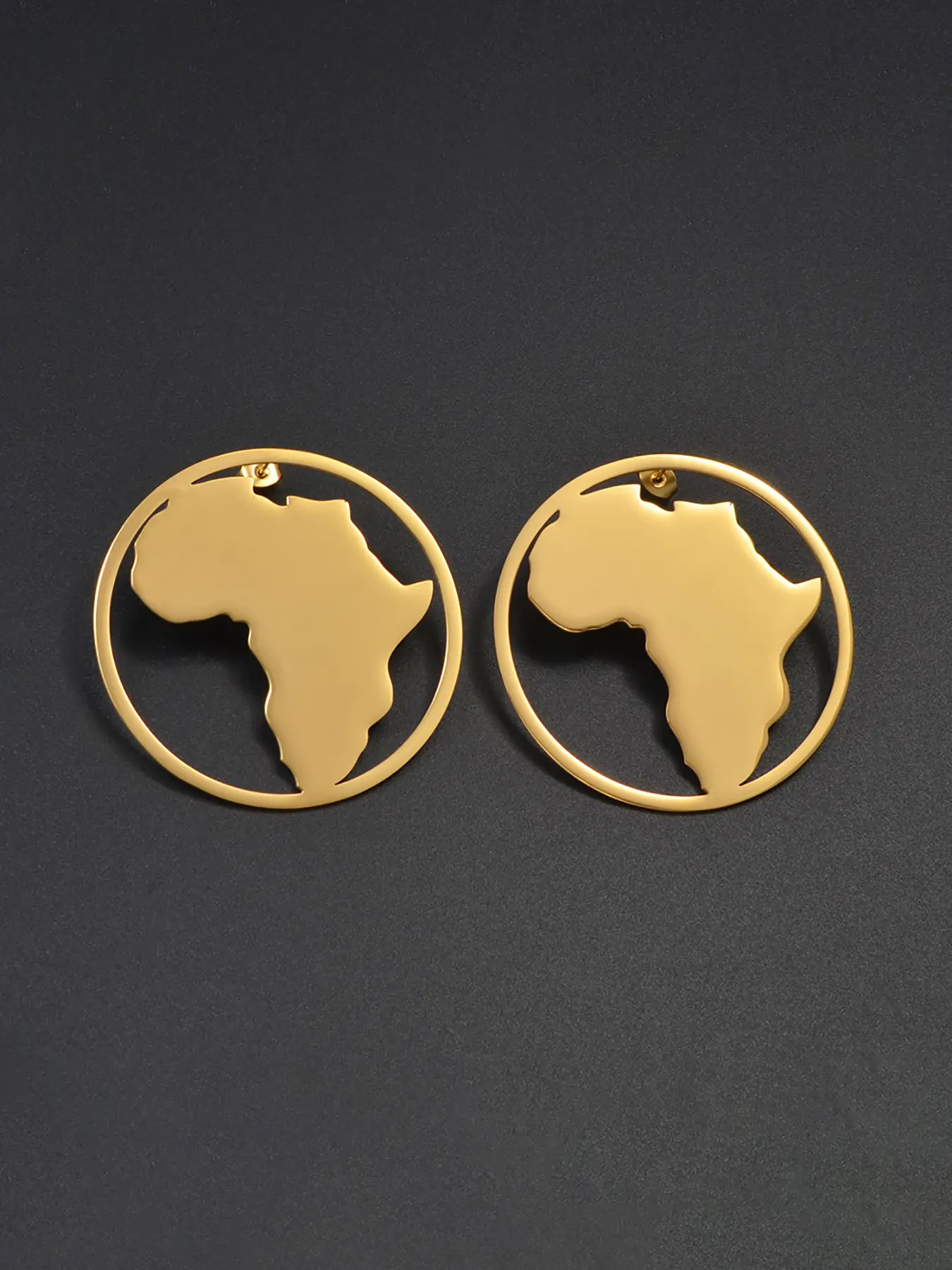 1 pair 5CM/7CM Circular African Map Stud Earrings Stainless Steel For Women Girls Round Ethnic Jewelry African Americans Ear Studs Circle Shape Earrings