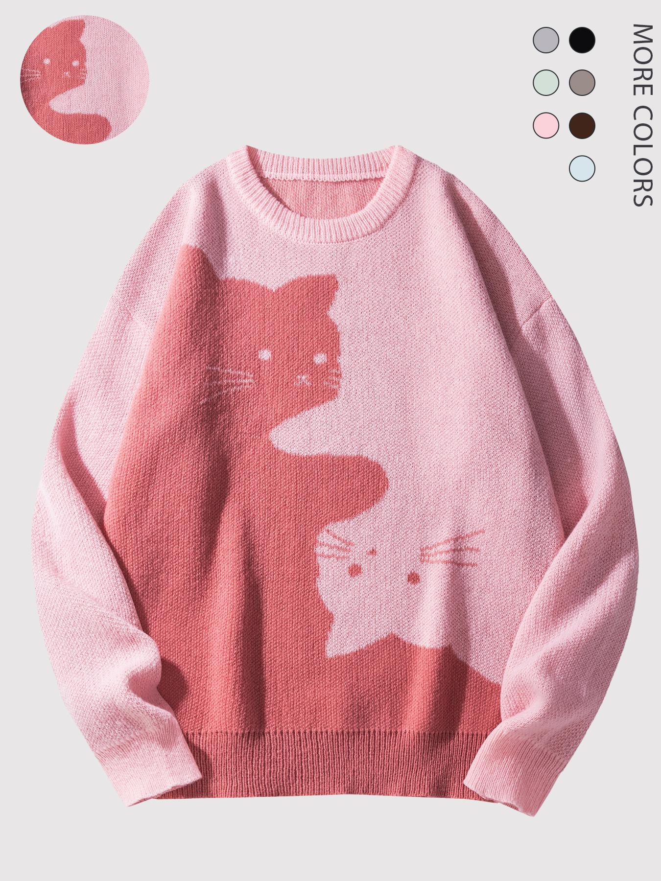 #Springfresh Love Men's / Unisex Cartoon Cat Jacquard Crew Neck Sweater Loose Casual Long-sleeve Knitwear Fashionable Autumn and Winter Knitwear Daily Wear Pullover College Style Versatile Trendy Brand SpringStatements