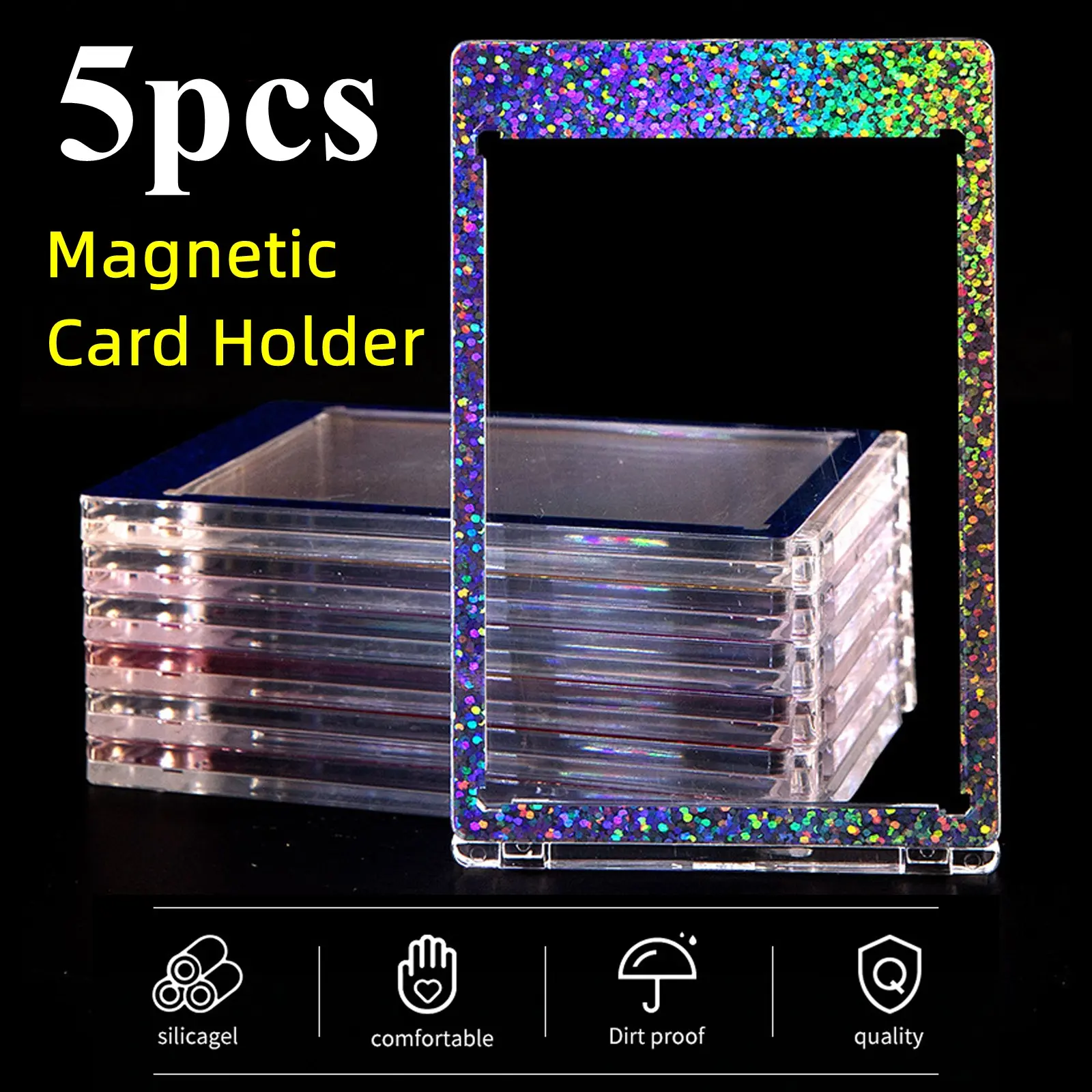 5pcs Colorful Magnetic Card Holder for 35pt Trading Cards, Clear Cool Display & Storage Case, Suitable for PTCG TCG Sports Stars, Cartoon, Anime & Game Trading Cards, Ideal for Premium Collection Protector & Showcase