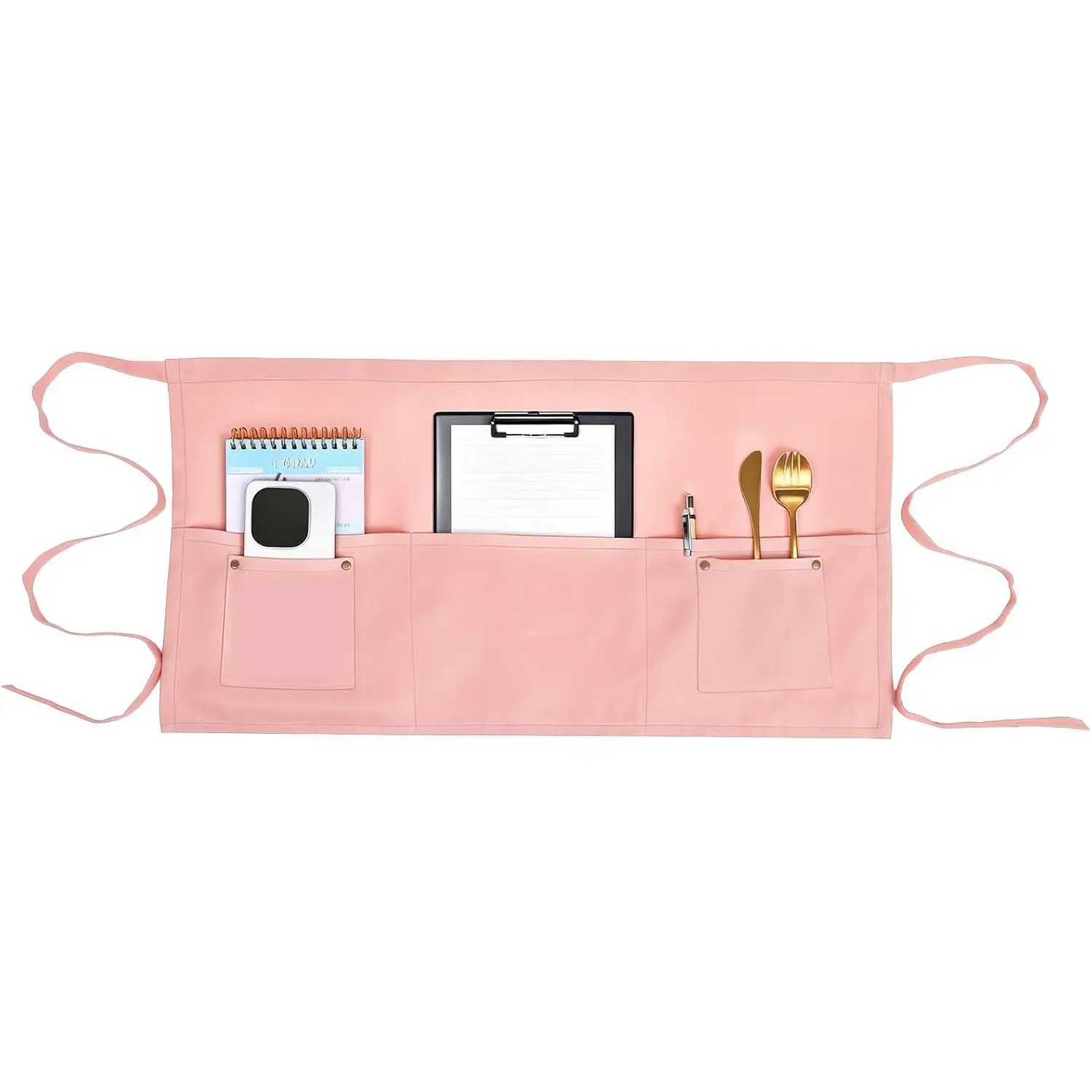 Server Apron with 5 Pockets Half Apron ApronHalf Waiter Waist Short Apronfor Women Men Kitchen ApronAccessories 23.62 × 11.81 Rivet Buckle Pink
