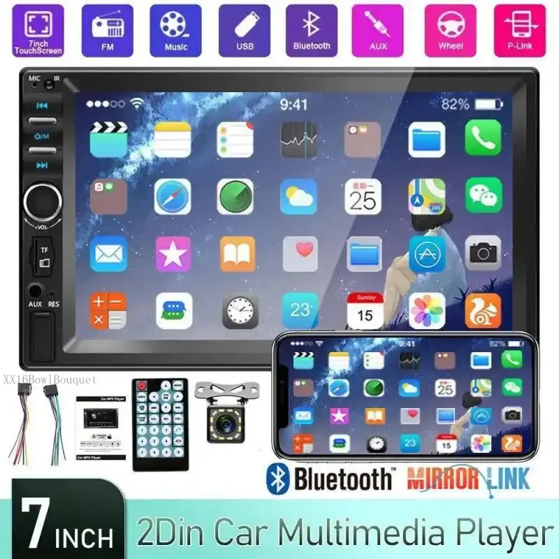 Car Stereo Double Din Radio Touchscreen with Backup Camera, Car Stereo Touch Screen Car Radio, Bluetooth Calling,XX16BowlBouquet