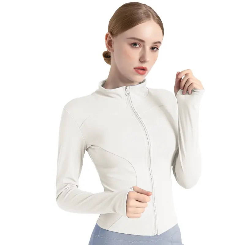 Women's Waist-Cinching Stand Collar Full Zip Yoga Jacket, Long Sleeve Slim Fit Athletic Workout Top for Gym Running Fitness & Casual Wear, Tummy Control Body-Shaping Stretchy Breathable Sport Coat