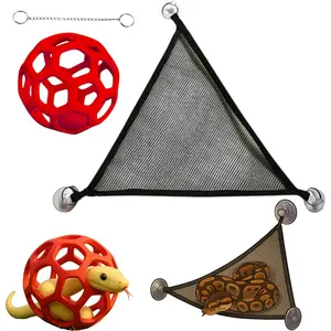 Snake Enrichment Ball Toy with Hammock & Chain, Reptile Climbing Accessories For Small Ball Python Corn Snakes Tank, Red L