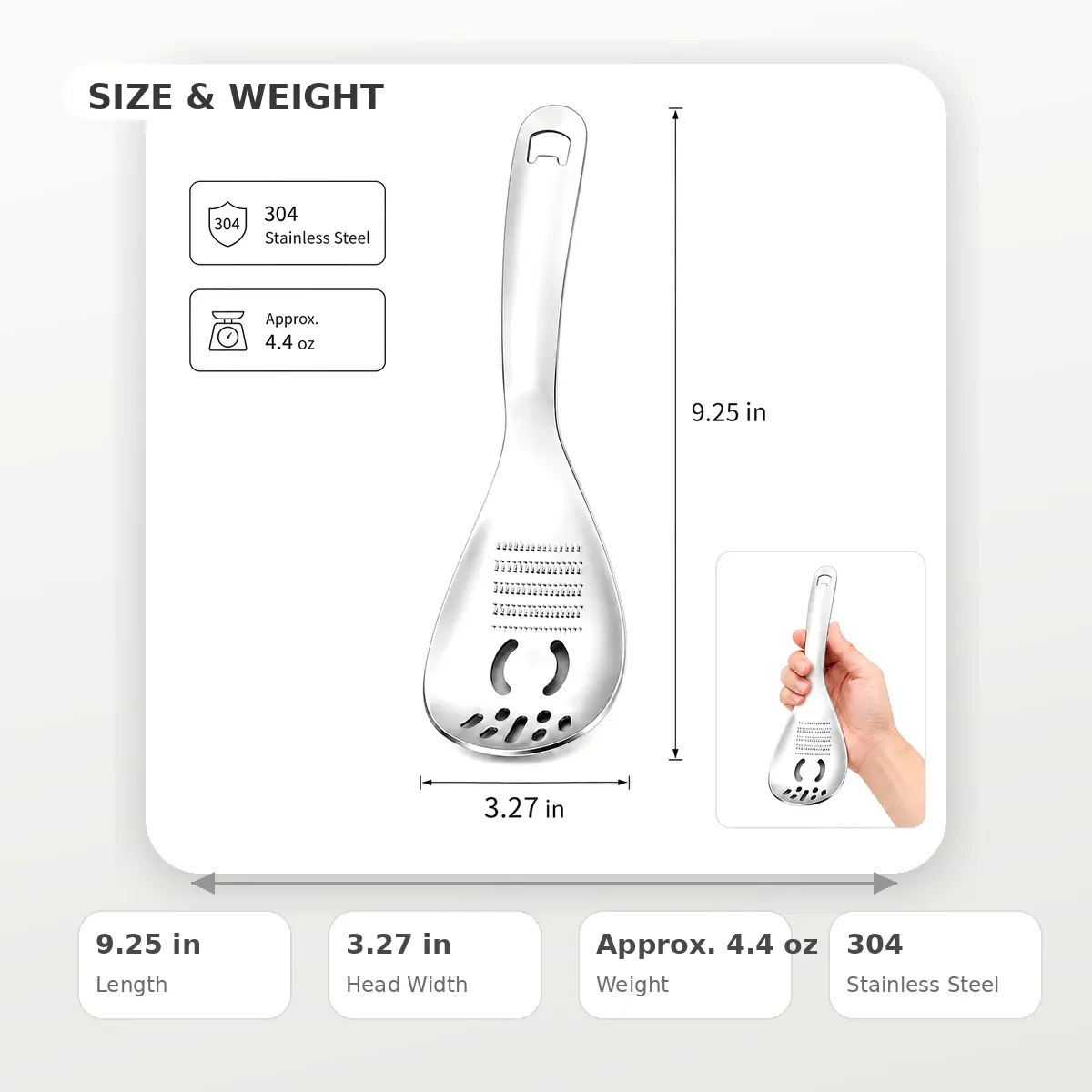 304 Stainless Steel 5-in-1 Kitchen Utensil Set, Sturdy Functional Food Prep Tool with Garlic Grater, Masher, Strainer, Egg Separator, Bottle Opener for Daily Kitchen Tasks