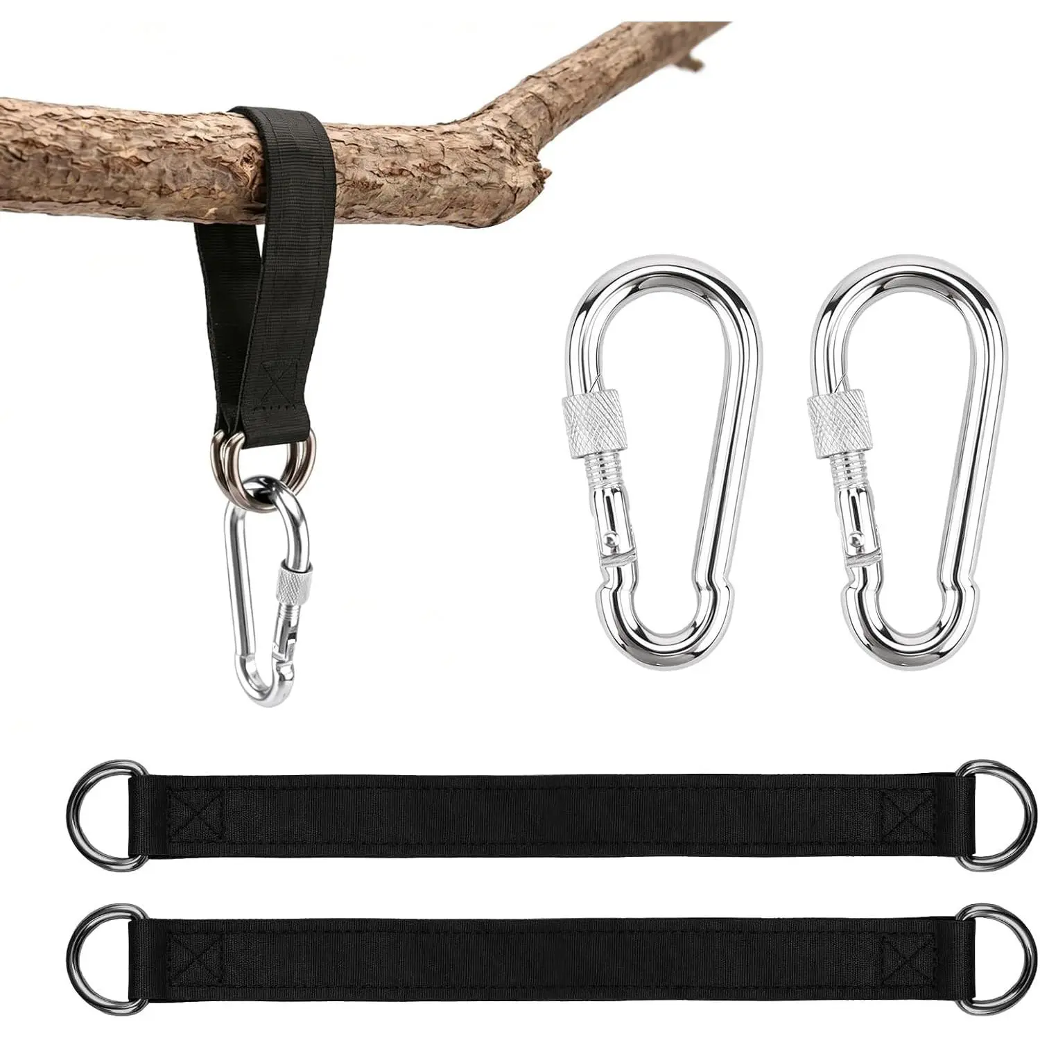 2 count Tree Swing Straps  Kit with 2 Carabiners, 29cm / 0.95FT Length Tree Swing  Straps Kit  for Tree Swing Hammocks Punching Bag Gym Bar Chair Seat Outdoor